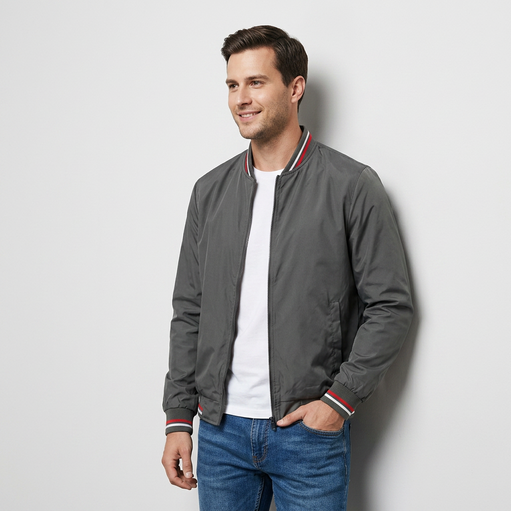 Veste Bomber Zippée Finitions Côtelées pour Homme
