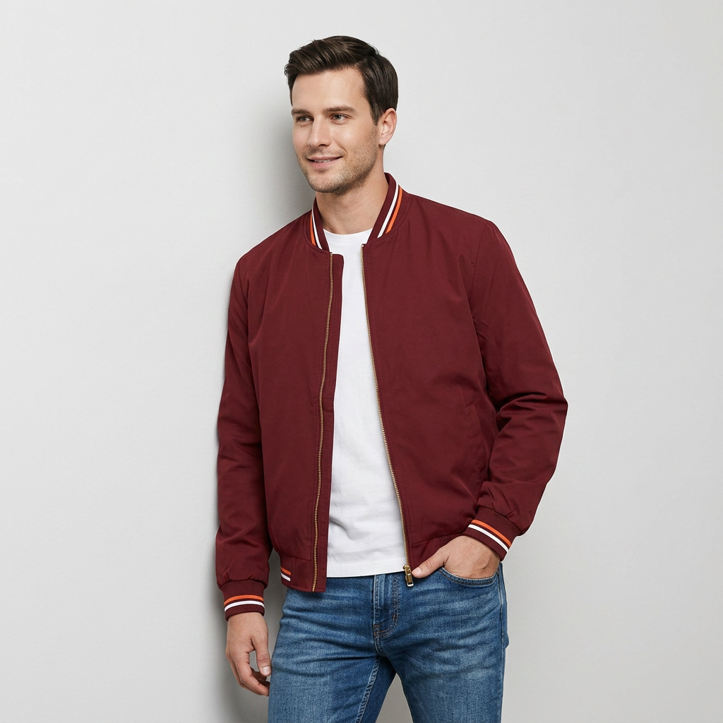 Veste Bomber Zippée Finitions Côtelées pour Homme