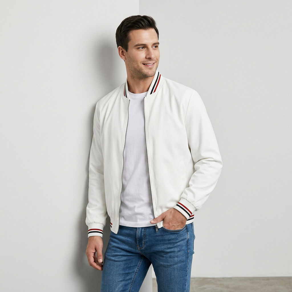 Veste Bomber Zippée Finitions Côtelées pour Homme