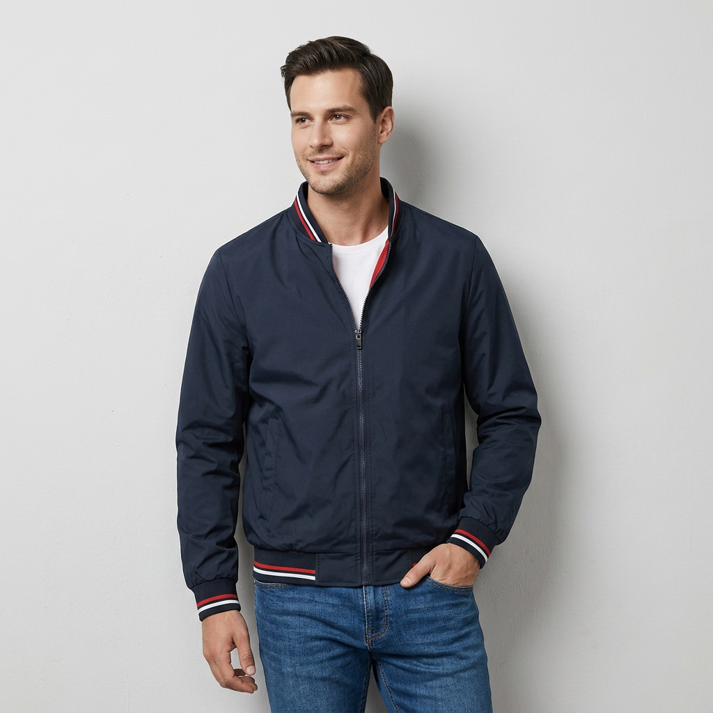 Veste Bomber Zippée Finitions Côtelées pour Homme