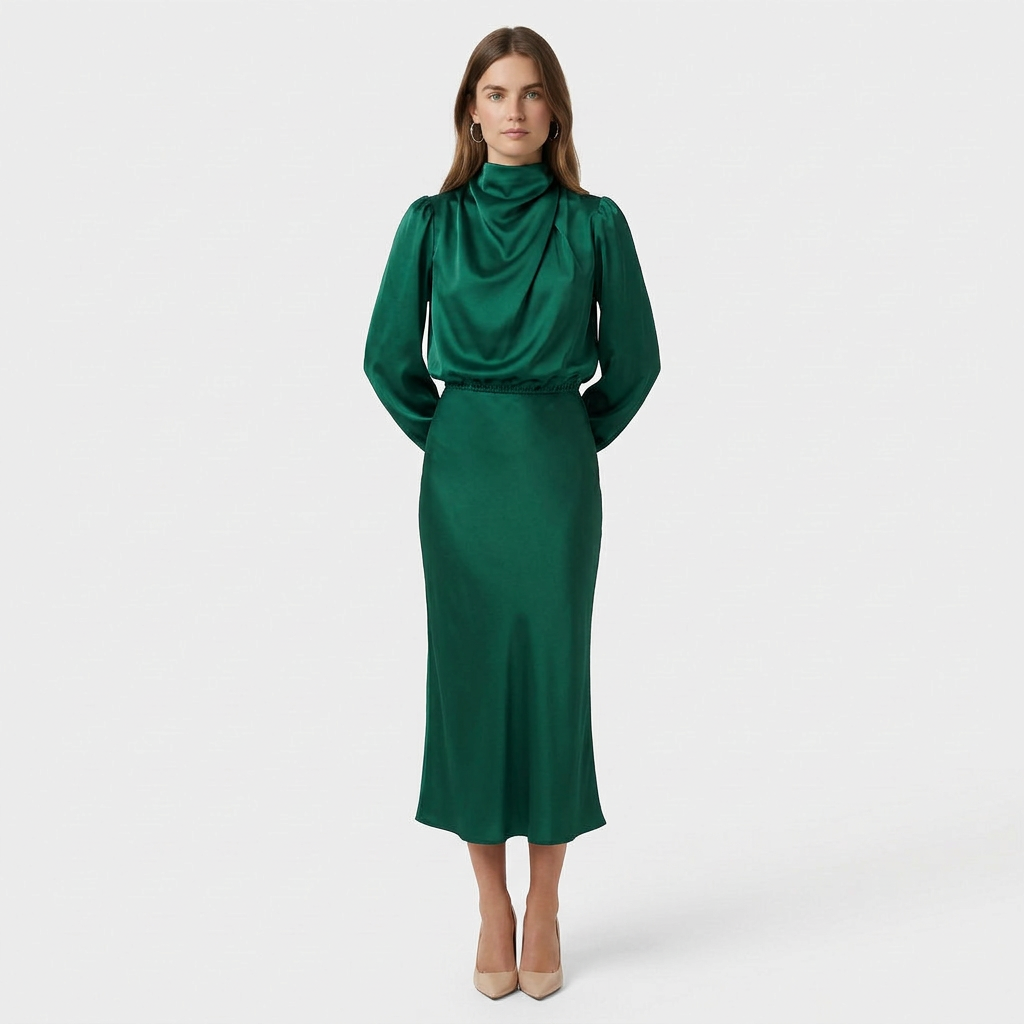 Robe Midi Col Montant Coupe Ajustée pour Femme