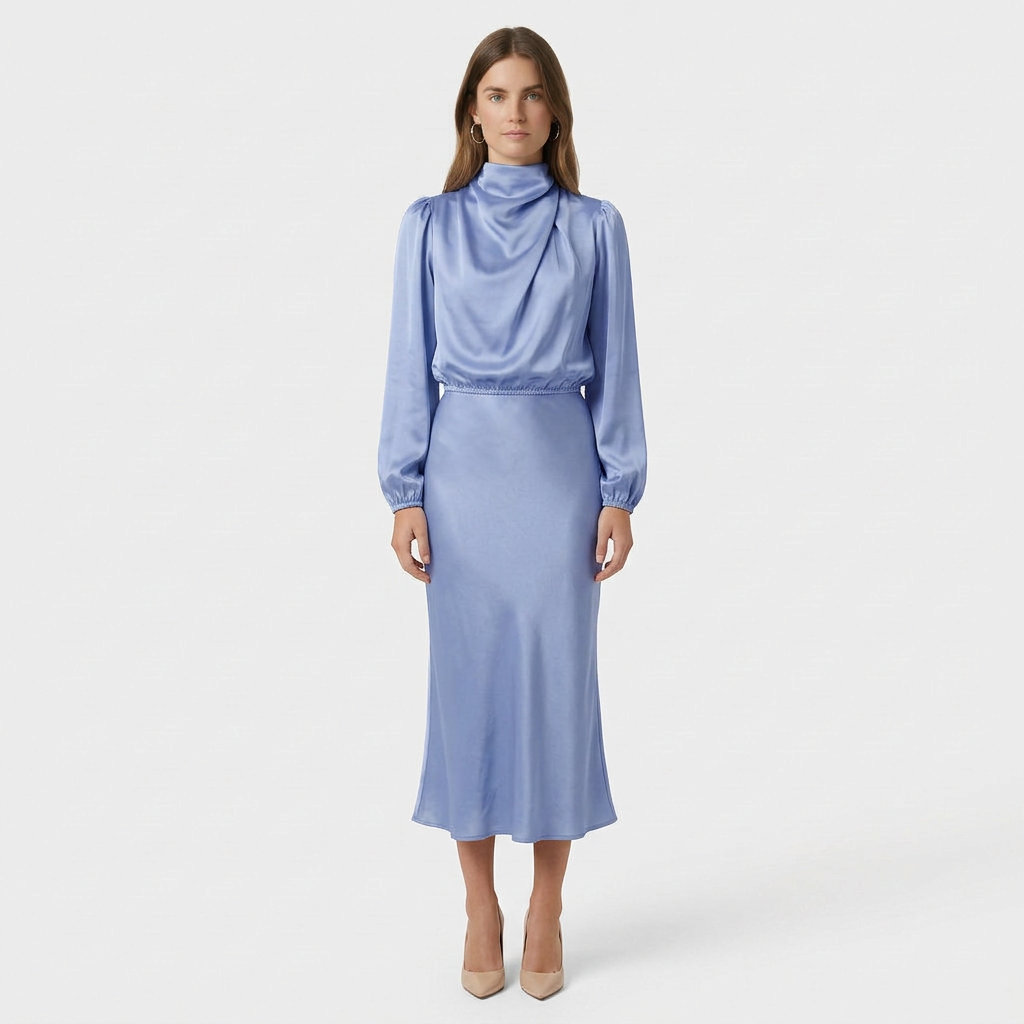 Robe Midi Col Montant Coupe Ajustée pour Femme