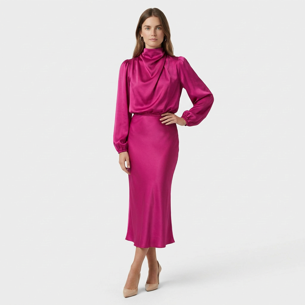 Robe Midi Col Montant Coupe Ajustée pour Femme