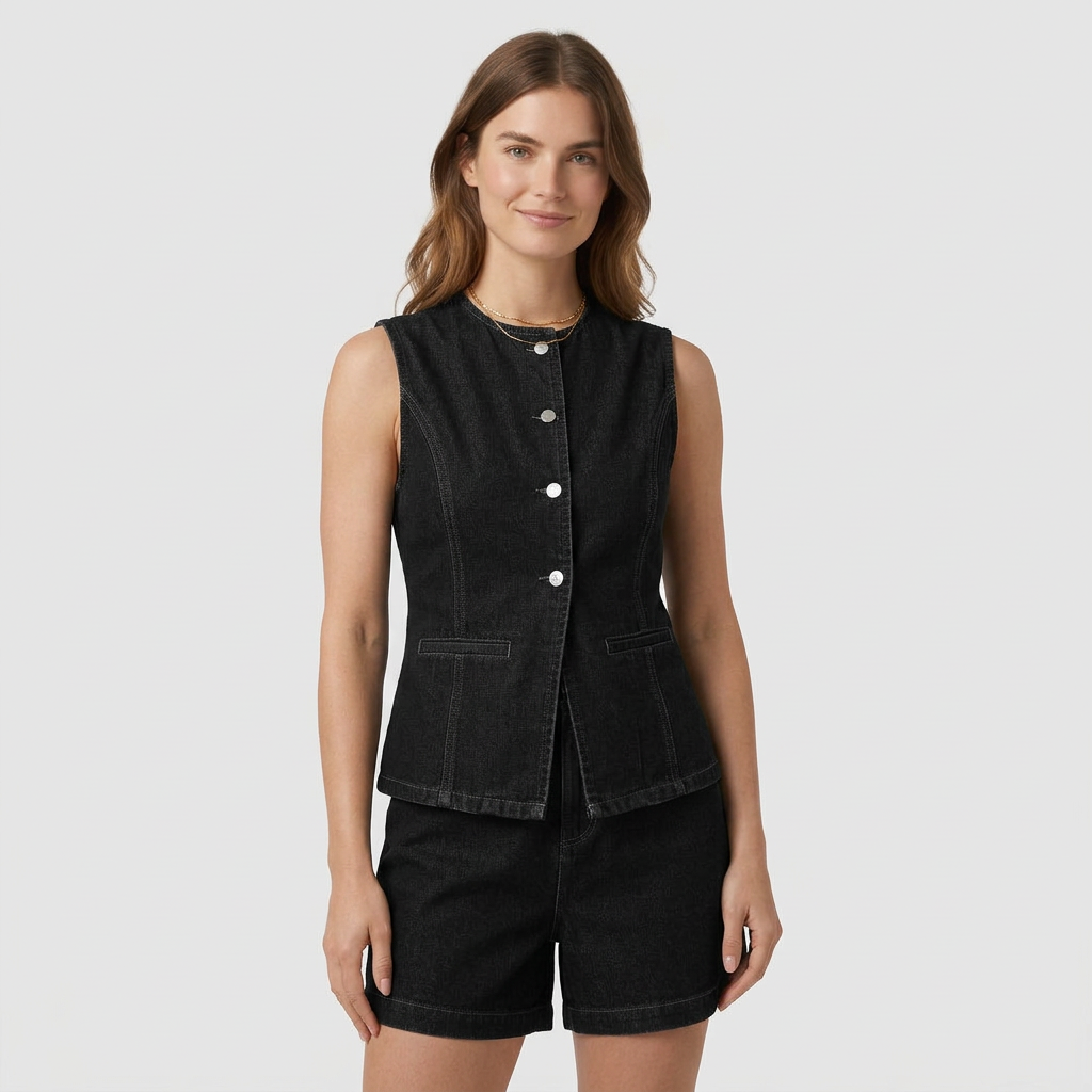 Ensemble Co-Ord Denim Sans Manches Coupe Estivale pour Femme