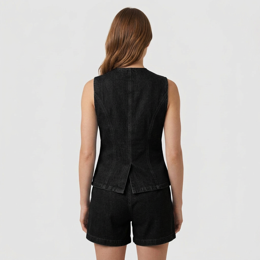 Ensemble Co-Ord Denim Sans Manches Coupe Estivale pour Femme
