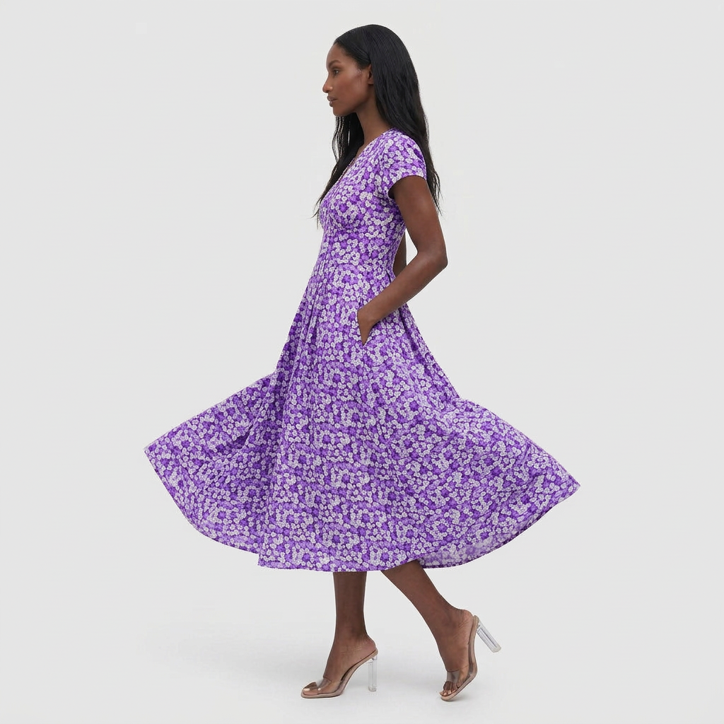 Robe Midi Florale Col V avec Poches pour Femme