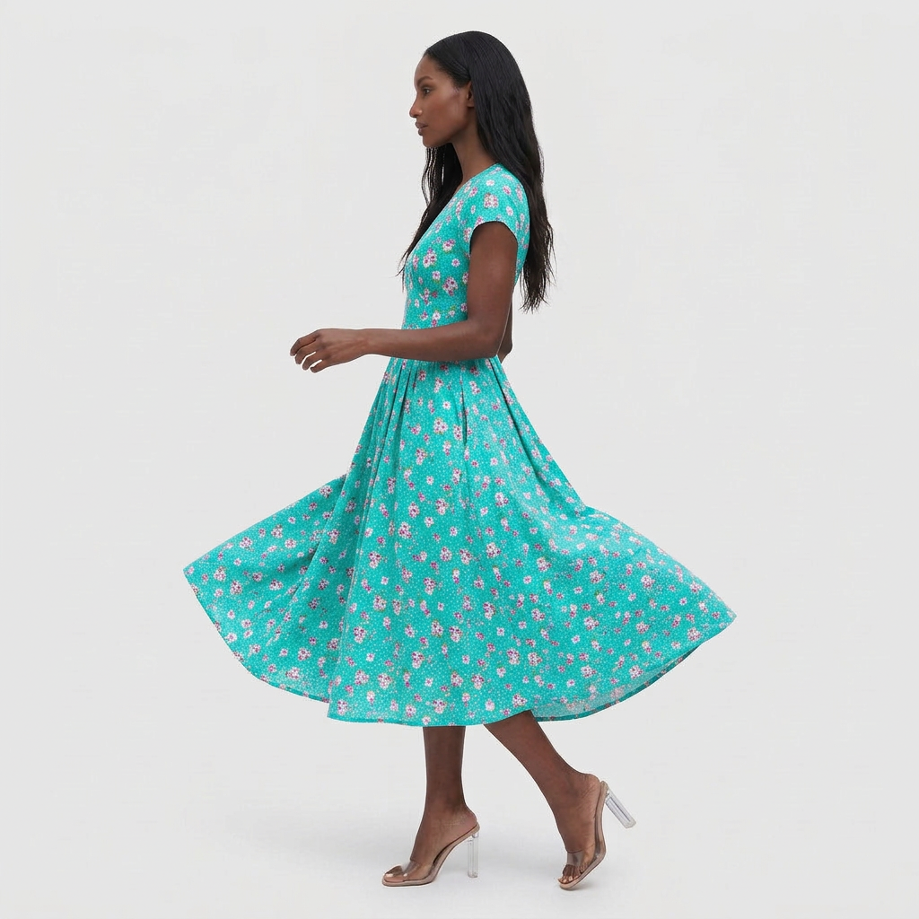 Robe Midi Florale Col V avec Poches pour Femme