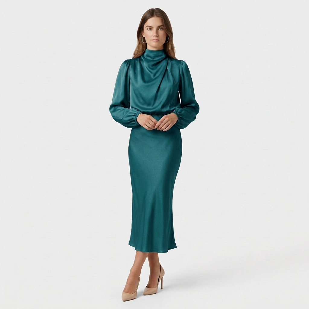 Robe Midi Col Montant Coupe Ajustée pour Femme