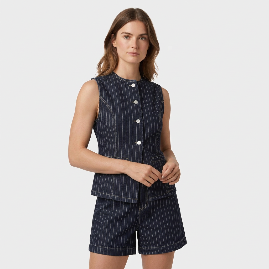 Ensemble Co-Ord Denim Sans Manches Coupe Estivale pour Femme
