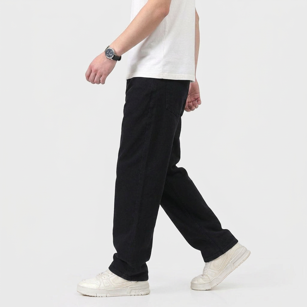Men's High Waist Straight Leg Wide Denim Jeans
