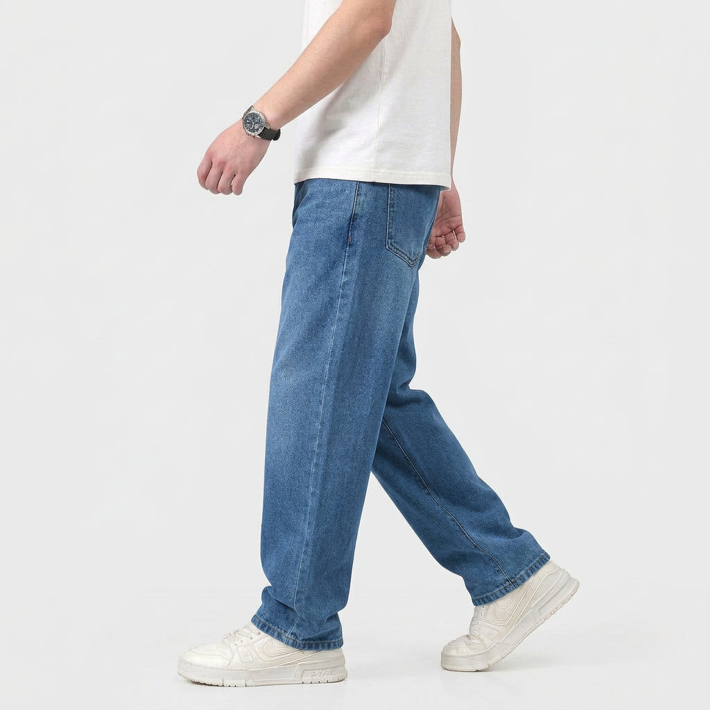 Men's High Waist Straight Leg Wide Denim Jeans