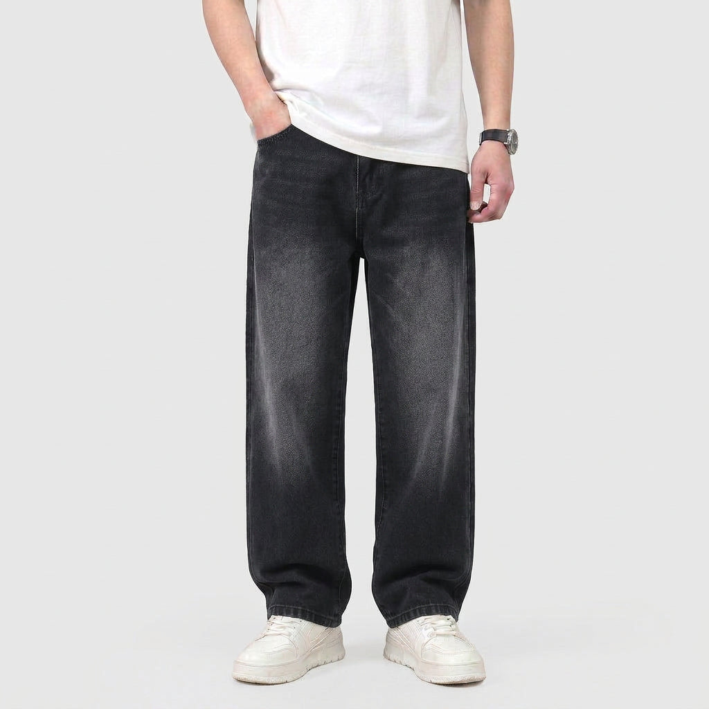 Men's High Waist Straight Leg Wide Denim Jeans