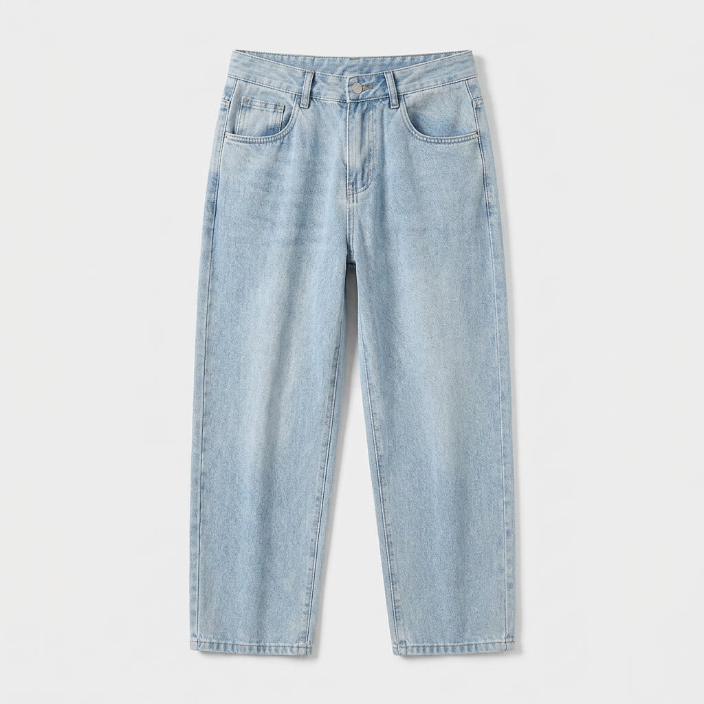 Men's High Waist Straight Leg Wide Denim Jeans