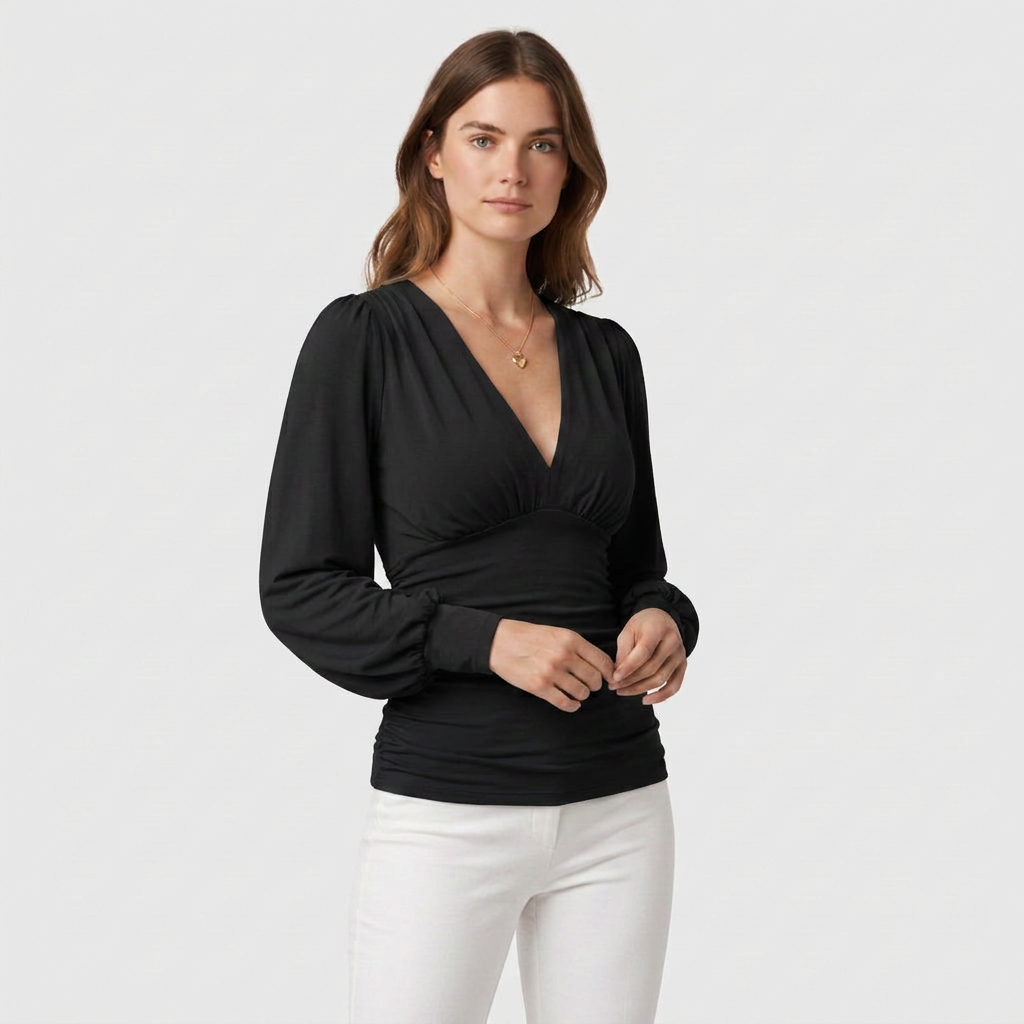 Blouse Col V Profond Taille Froncée pour Femme