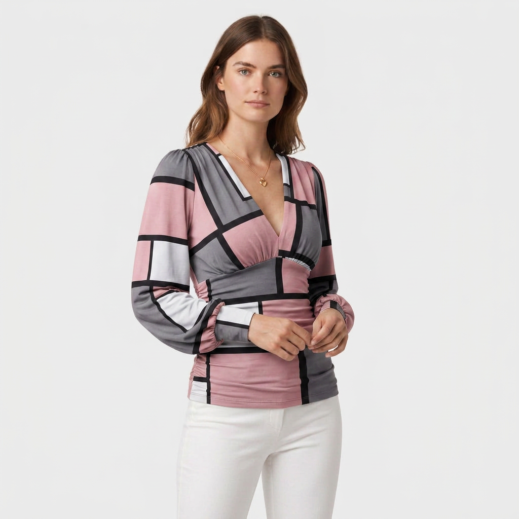 Blouse Col V Profond Taille Froncée pour Femme