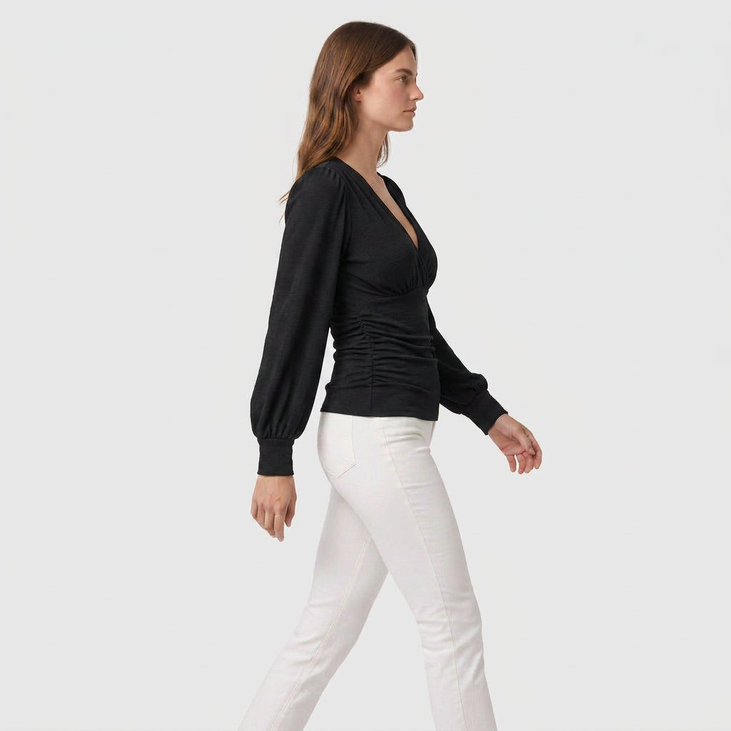 Blouse Col V Profond Taille Froncée pour Femme