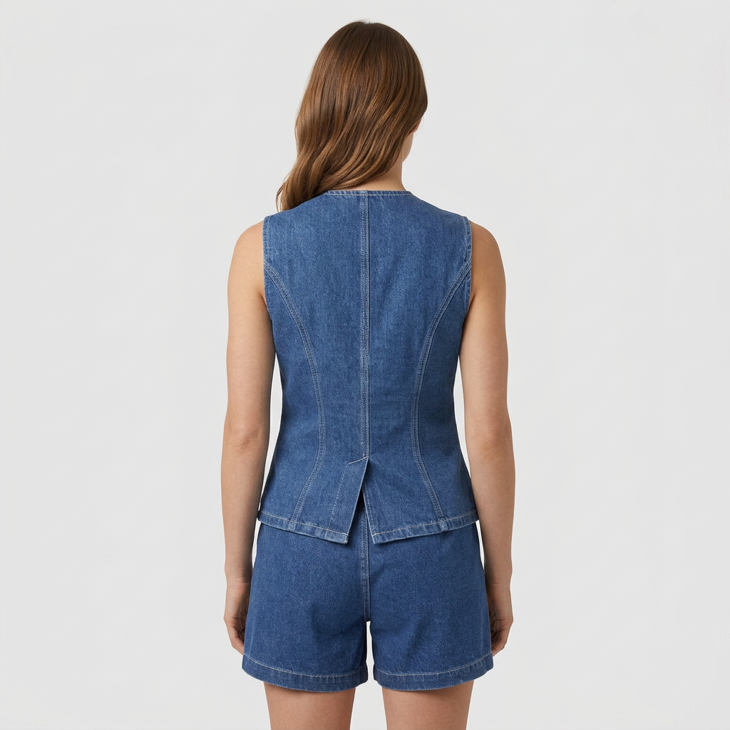 Ensemble Co-Ord Denim Sans Manches Coupe Estivale pour Femme