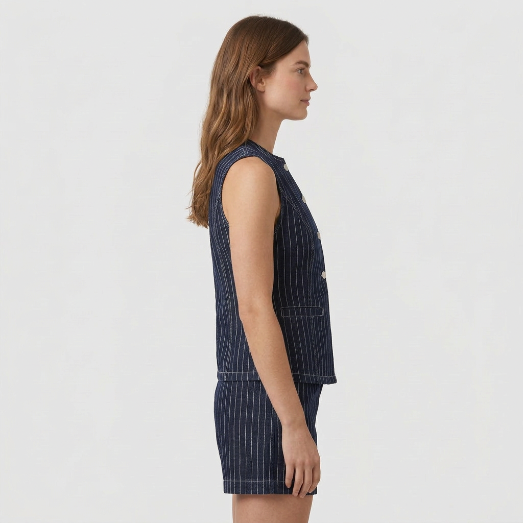 Ensemble Co-Ord Denim Sans Manches Coupe Estivale pour Femme