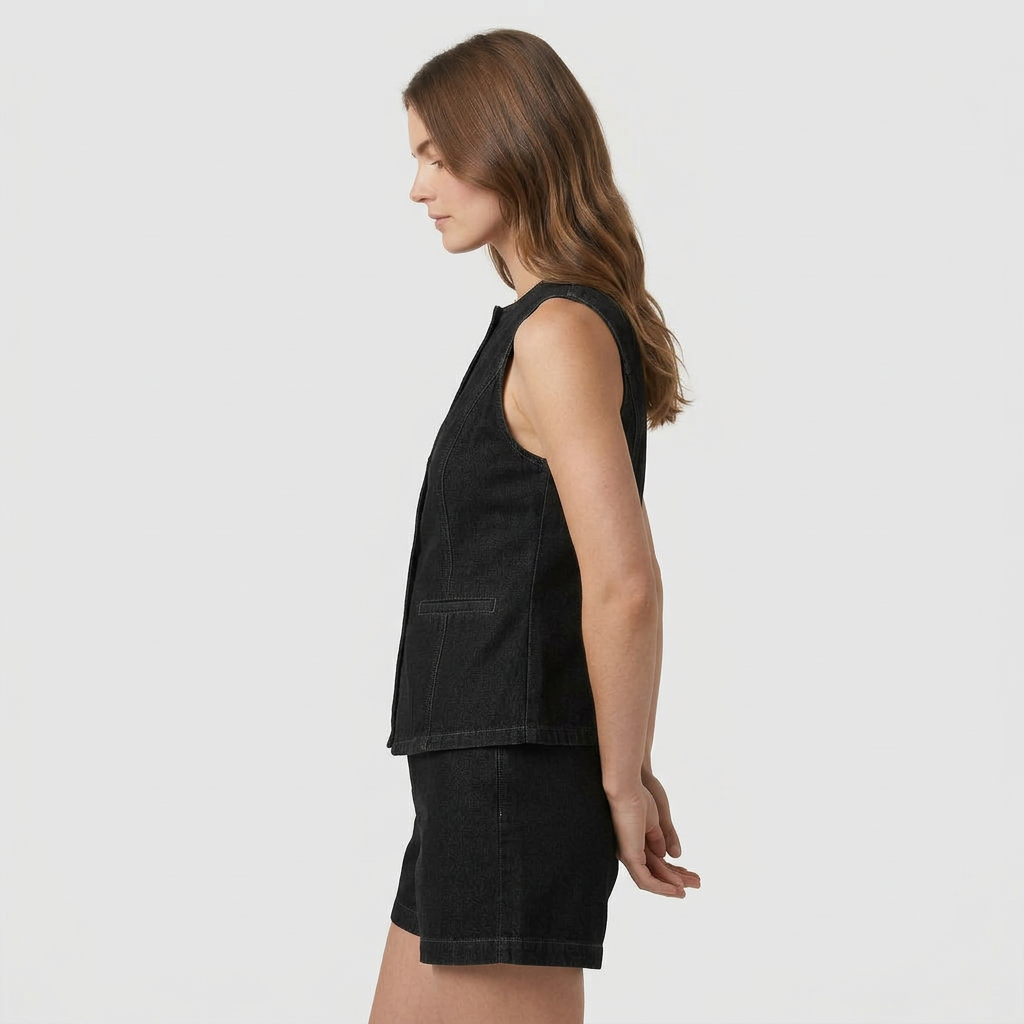 Ensemble Co-Ord Denim Sans Manches Coupe Estivale pour Femme