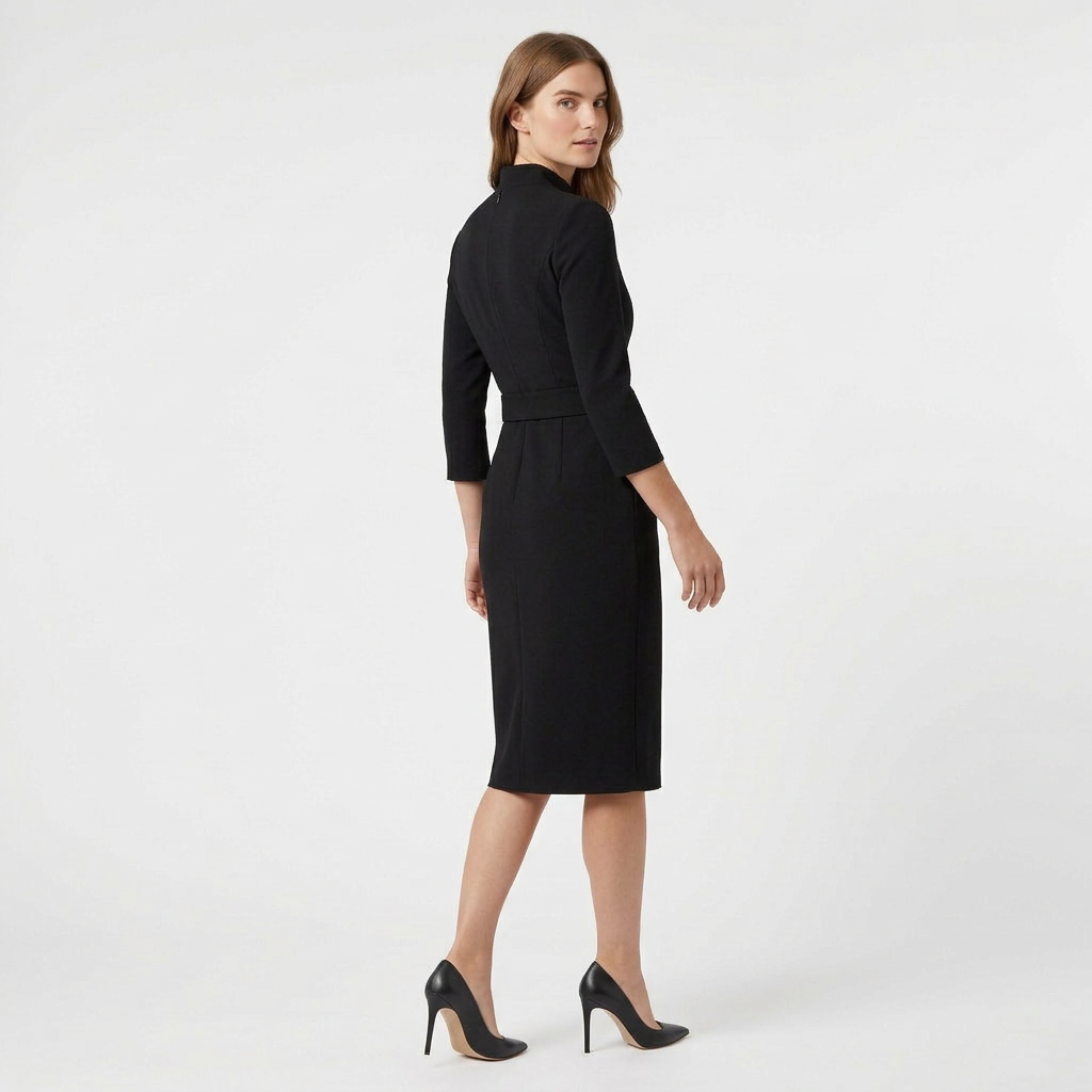 Robe Fourreau Midi Manches Longues Ceinturée pour Femme