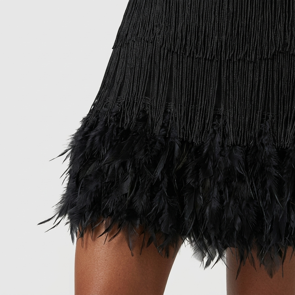 Robe Mini Franges et Plumes Bretelles Pour Femme