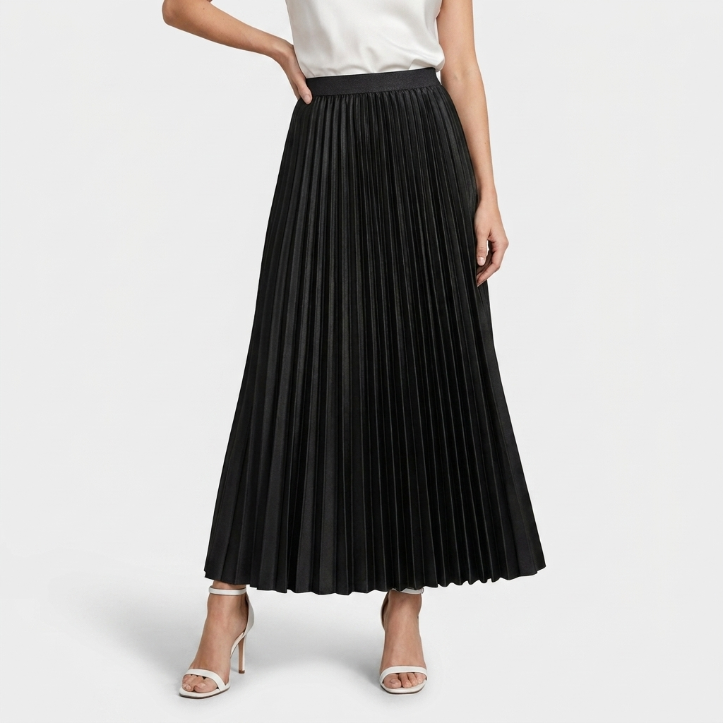 Jupe Longue Plissée Taille Haute Pour Femme