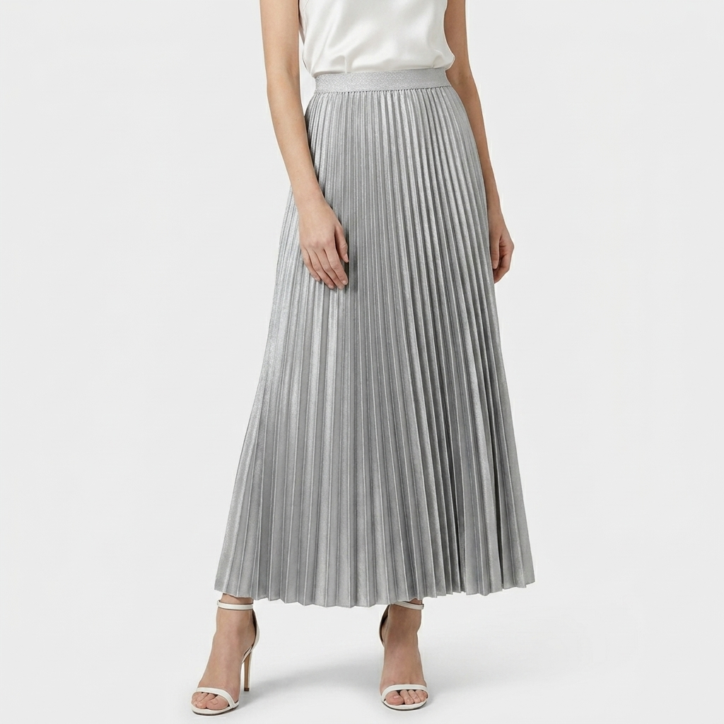 Jupe Longue Plissée Taille Haute Pour Femme