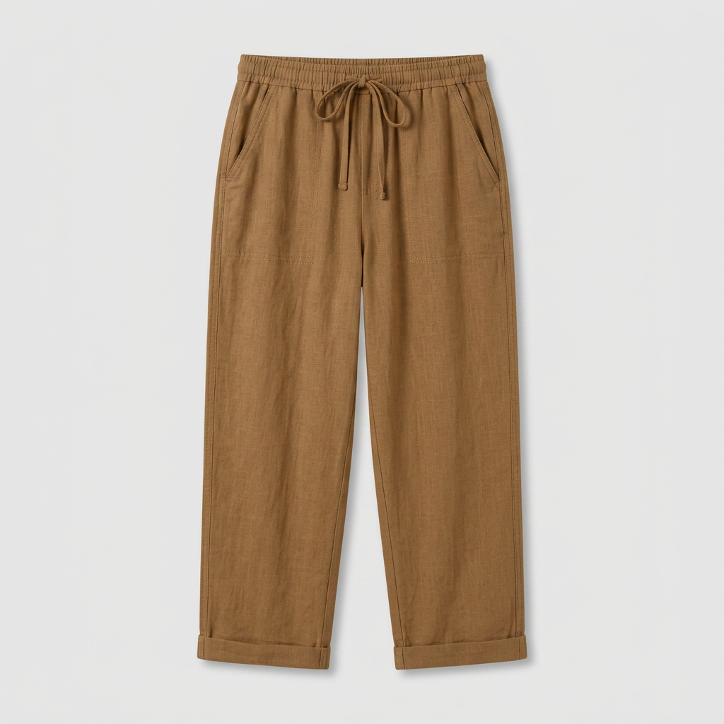 Pantalon Corsaire Lin Taille Élastiquée Poches Pour Femme