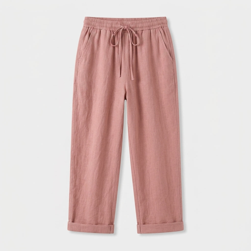 Pantalon Corsaire Lin Taille Élastiquée Poches Pour Femme