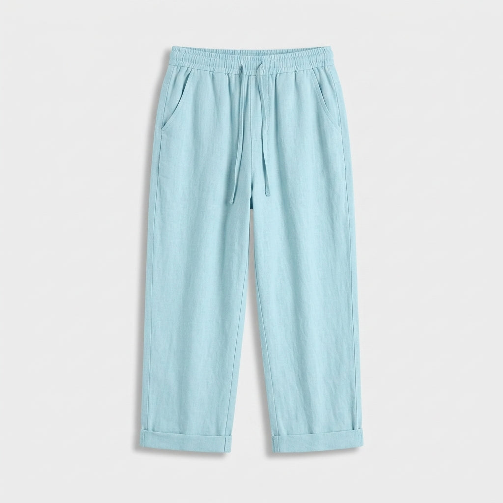 Pantalon Corsaire Lin Taille Élastiquée Poches Pour Femme