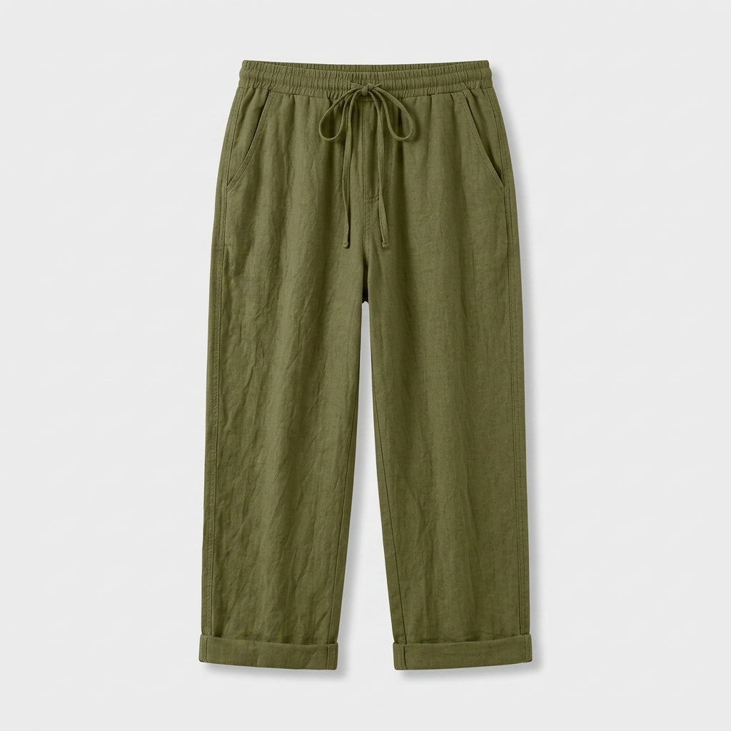 Pantalon Corsaire Lin Taille Élastiquée Poches Pour Femme