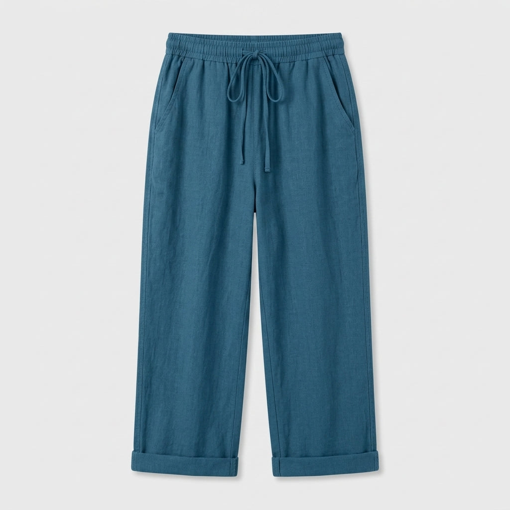 Pantalon Corsaire Lin Taille Élastiquée Poches Pour Femme