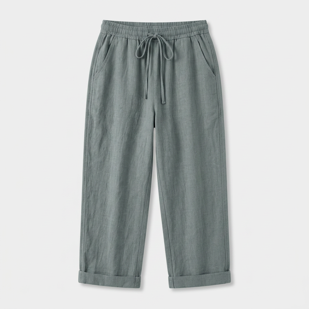 Pantalon Corsaire Lin Taille Élastiquée Poches Pour Femme
