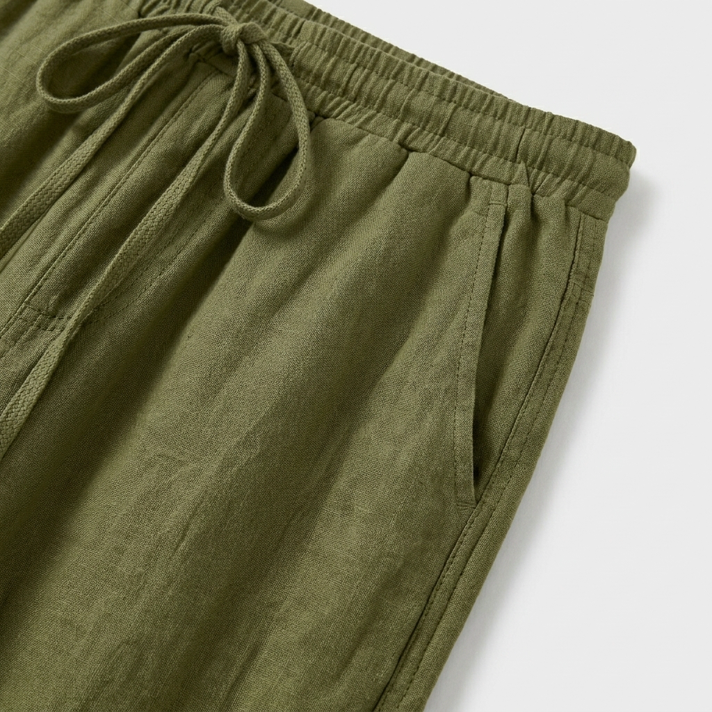 Pantalon Corsaire Lin Taille Élastiquée Poches Pour Femme