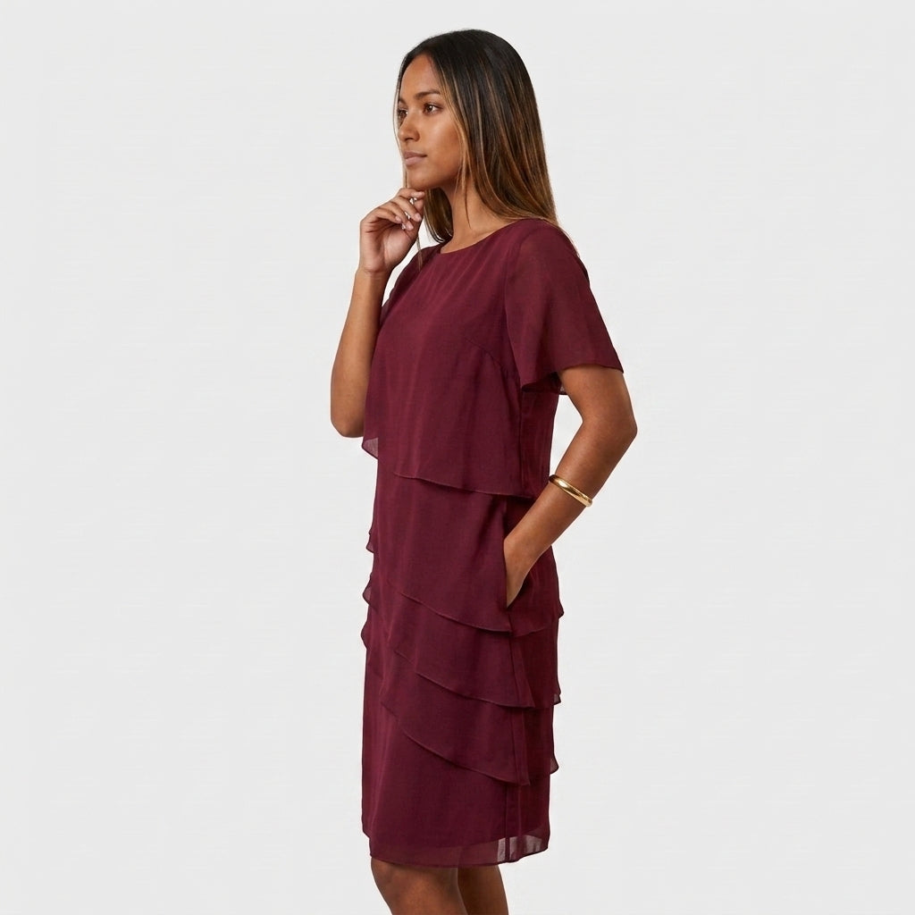 Robe Mi-Longue à Superpositions Fluides Pour Femme