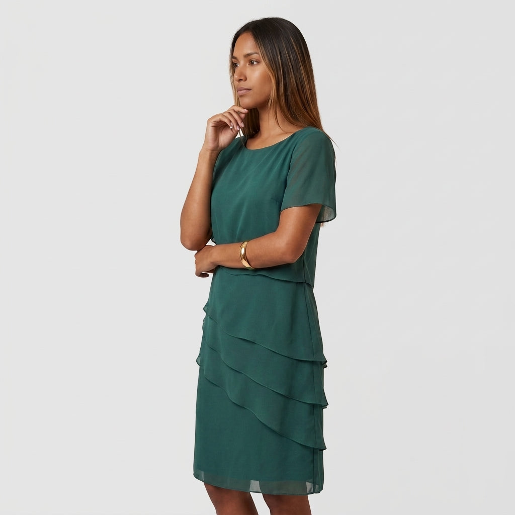 Robe Mi-Longue à Superpositions Fluides Pour Femme