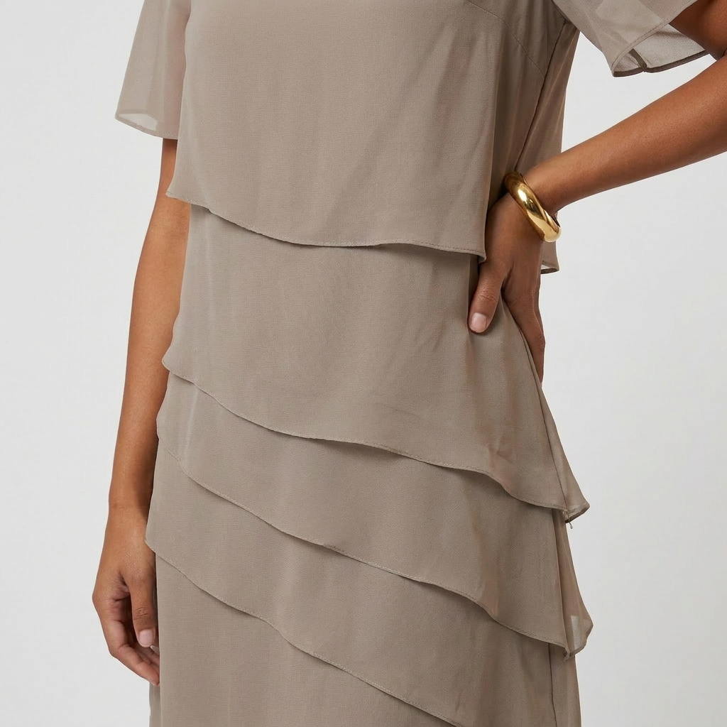 Robe Mi-Longue à Superpositions Fluides Pour Femme
