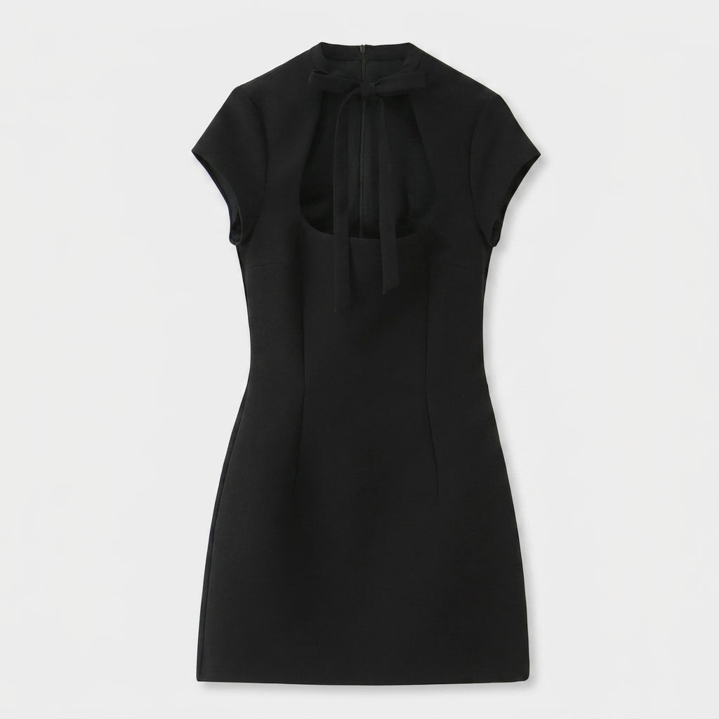 Robe Mini Col Noué Découpe Poitrine Pour Femme