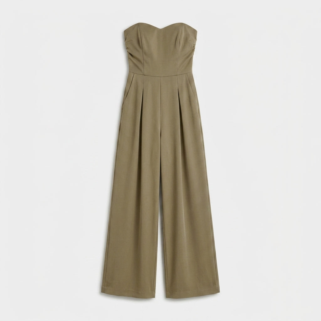 Jumpsuit Bustier Col Cœur Jambes Larges Pour Femme