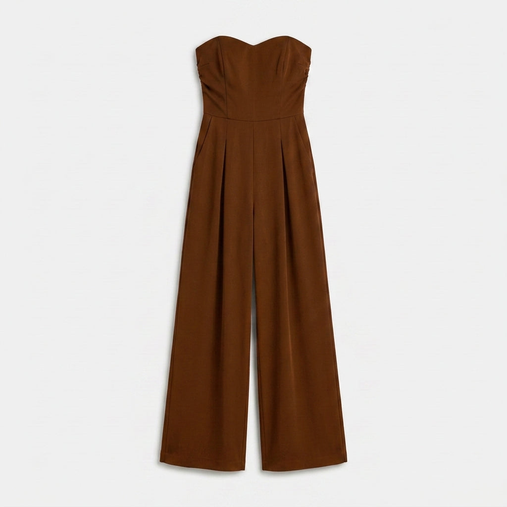 Jumpsuit Bustier Col Cœur Jambes Larges Pour Femme