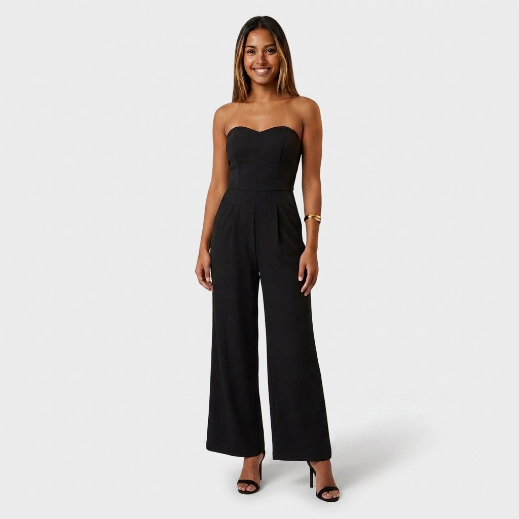 Jumpsuit Bustier Col Cœur Jambes Larges Pour Femme