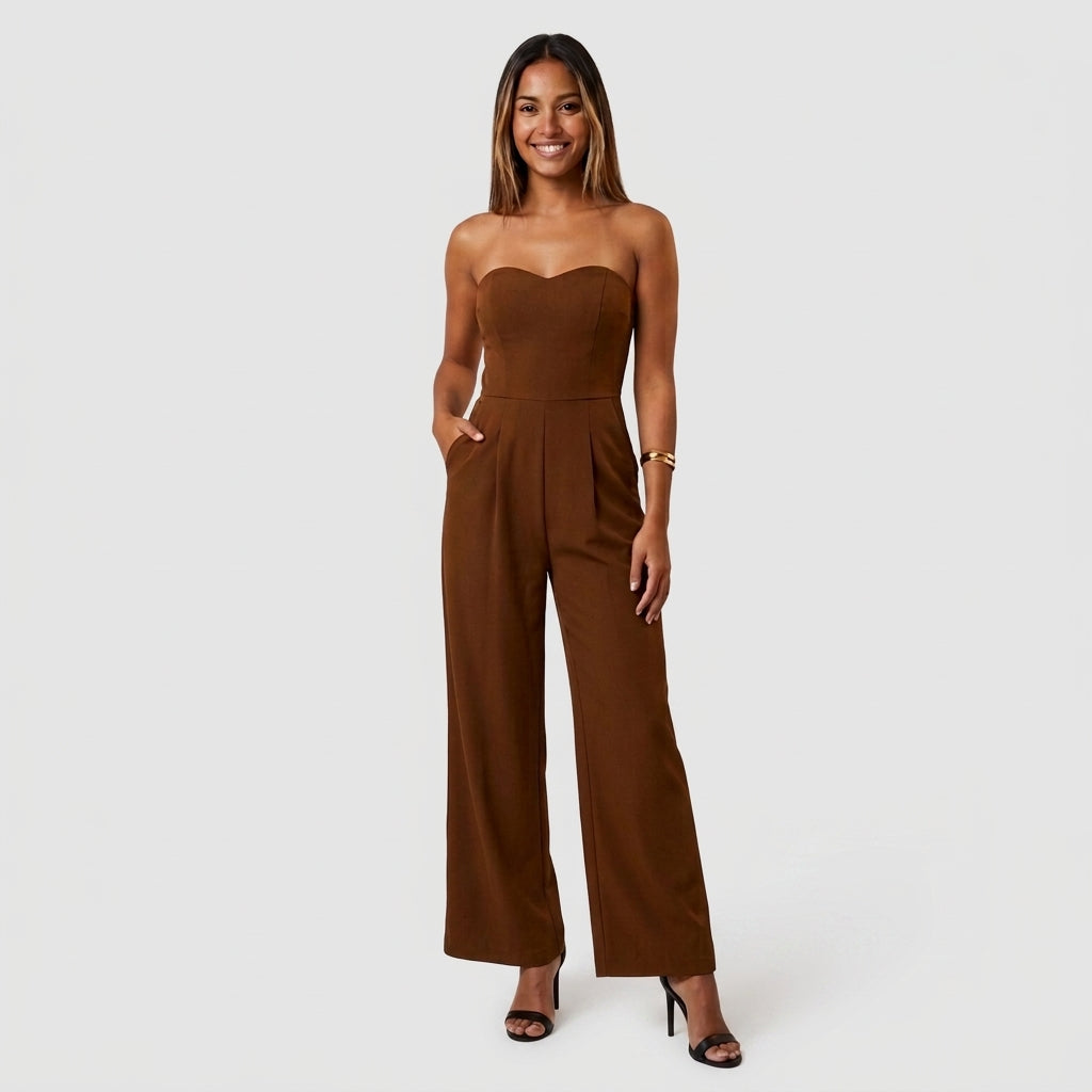 Jumpsuit Bustier Col Cœur Jambes Larges Pour Femme