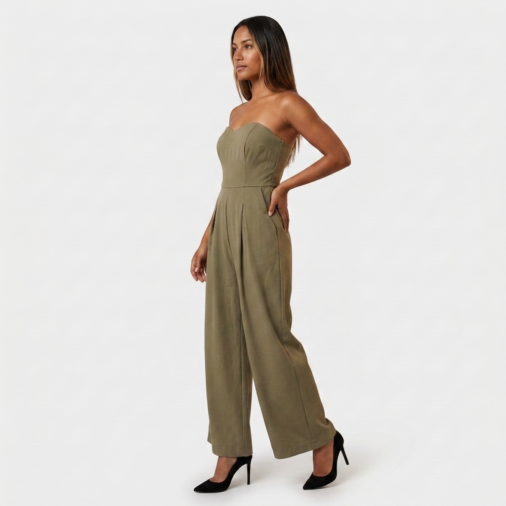Jumpsuit Bustier Col Cœur Jambes Larges Pour Femme