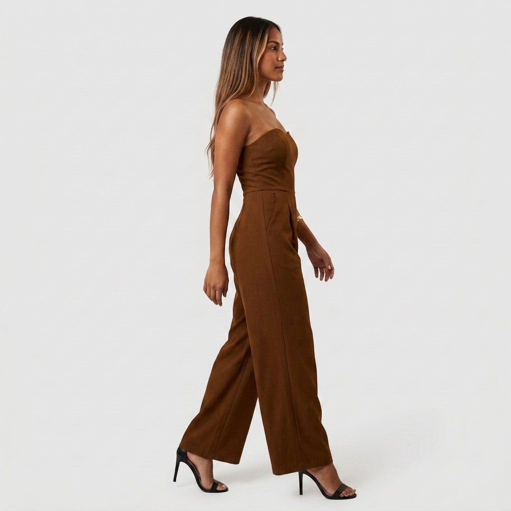 Jumpsuit Bustier Col Cœur Jambes Larges Pour Femme