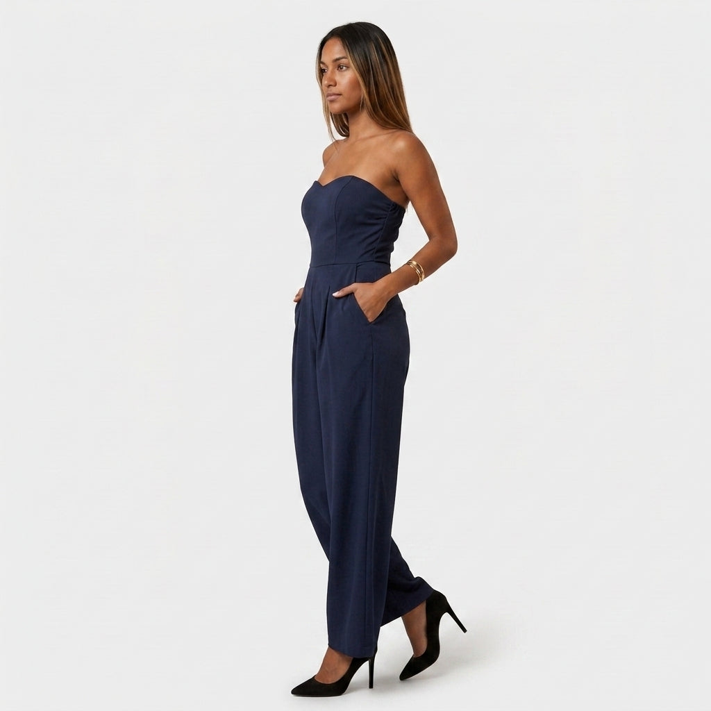 Jumpsuit Bustier Col Cœur Jambes Larges Pour Femme