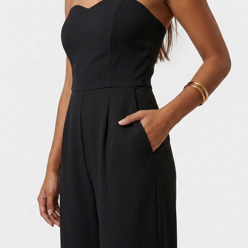 Jumpsuit Bustier Col Cœur Jambes Larges Pour Femme