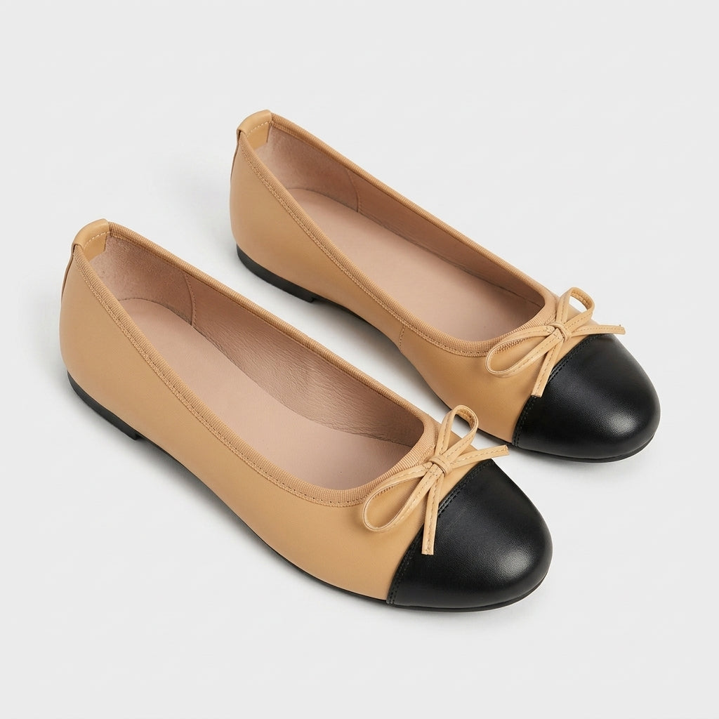 Ballerines Cuir Bout Verni Nœud Décoratif Pour Femme