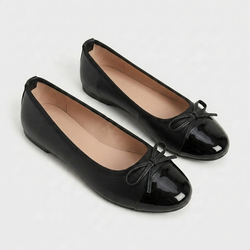 Ballerines Cuir Bout Verni Nœud Décoratif Pour Femme
