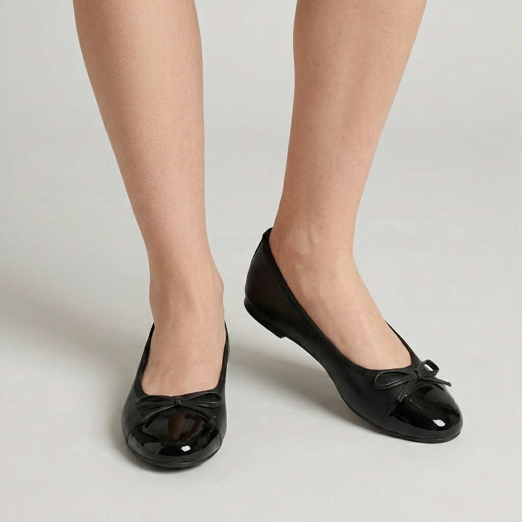 Ballerines Cuir Bout Verni Nœud Décoratif Pour Femme