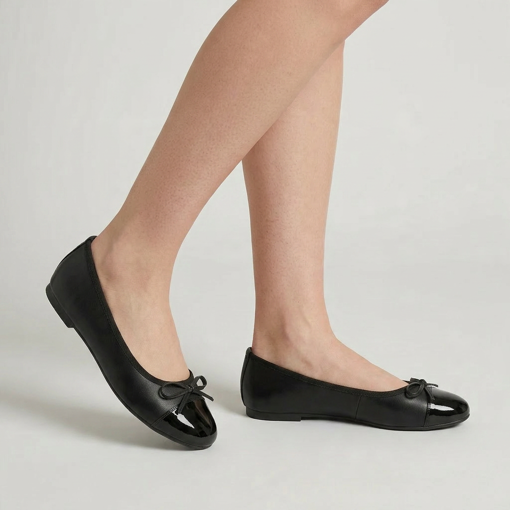 Ballerines Cuir Bout Verni Nœud Décoratif Pour Femme